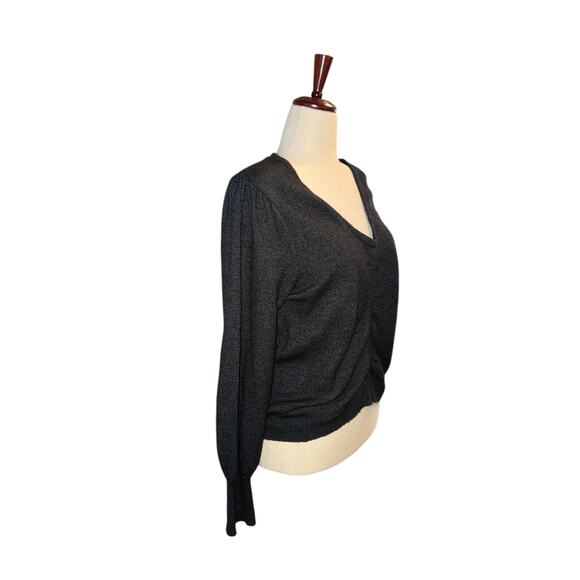 Laundry by Shelli Segal charcoal puff sleeve soft v-neck sweater sz Large - Picture 2 of 7